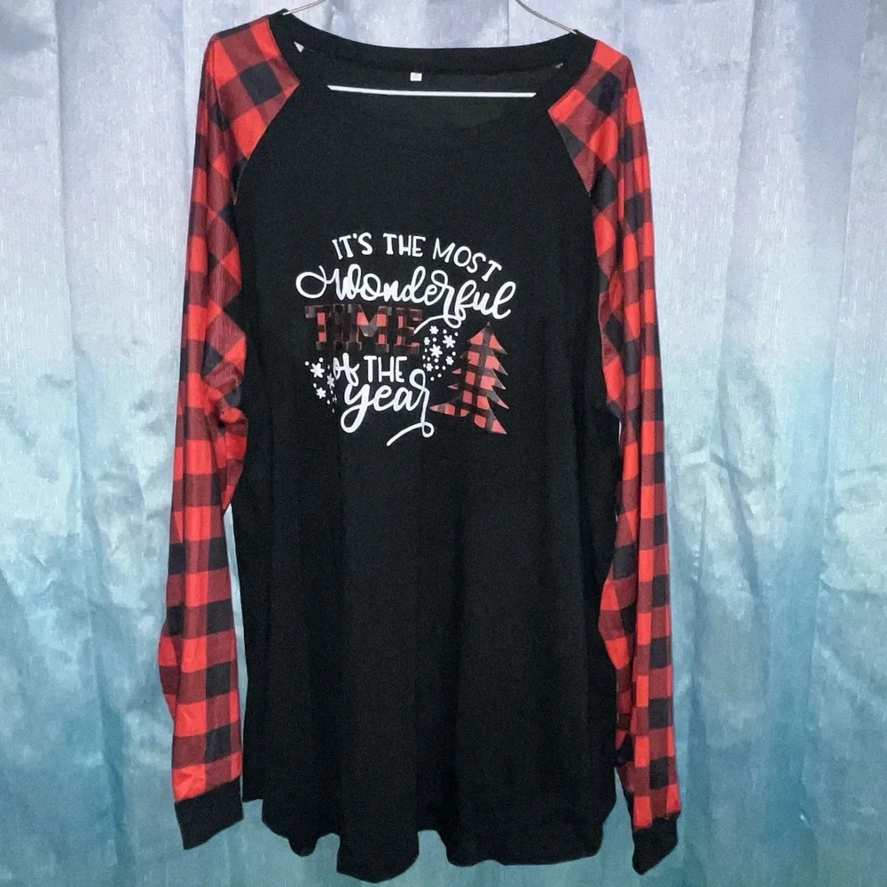 Women's Long Sleeve 5X Fits Like 2x‎ Red Plaid Most Wonderful Time Of The Year